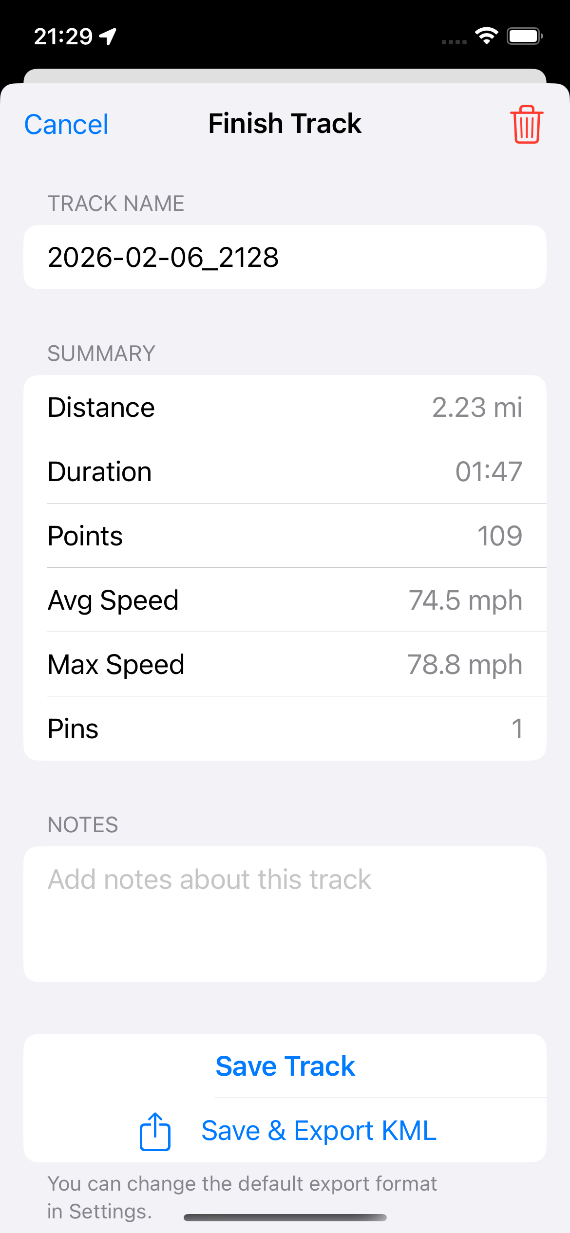 Finish track sheet
