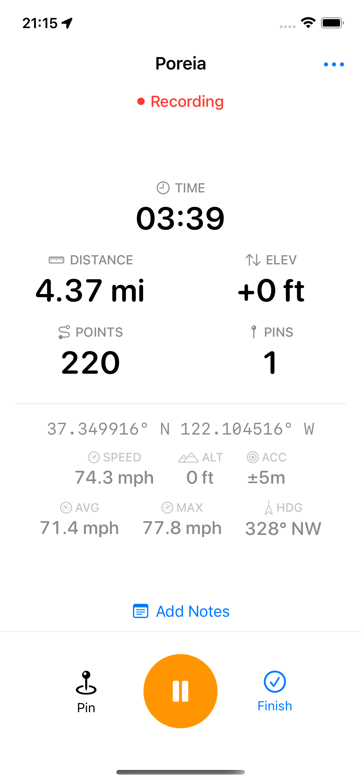 Main tracking view