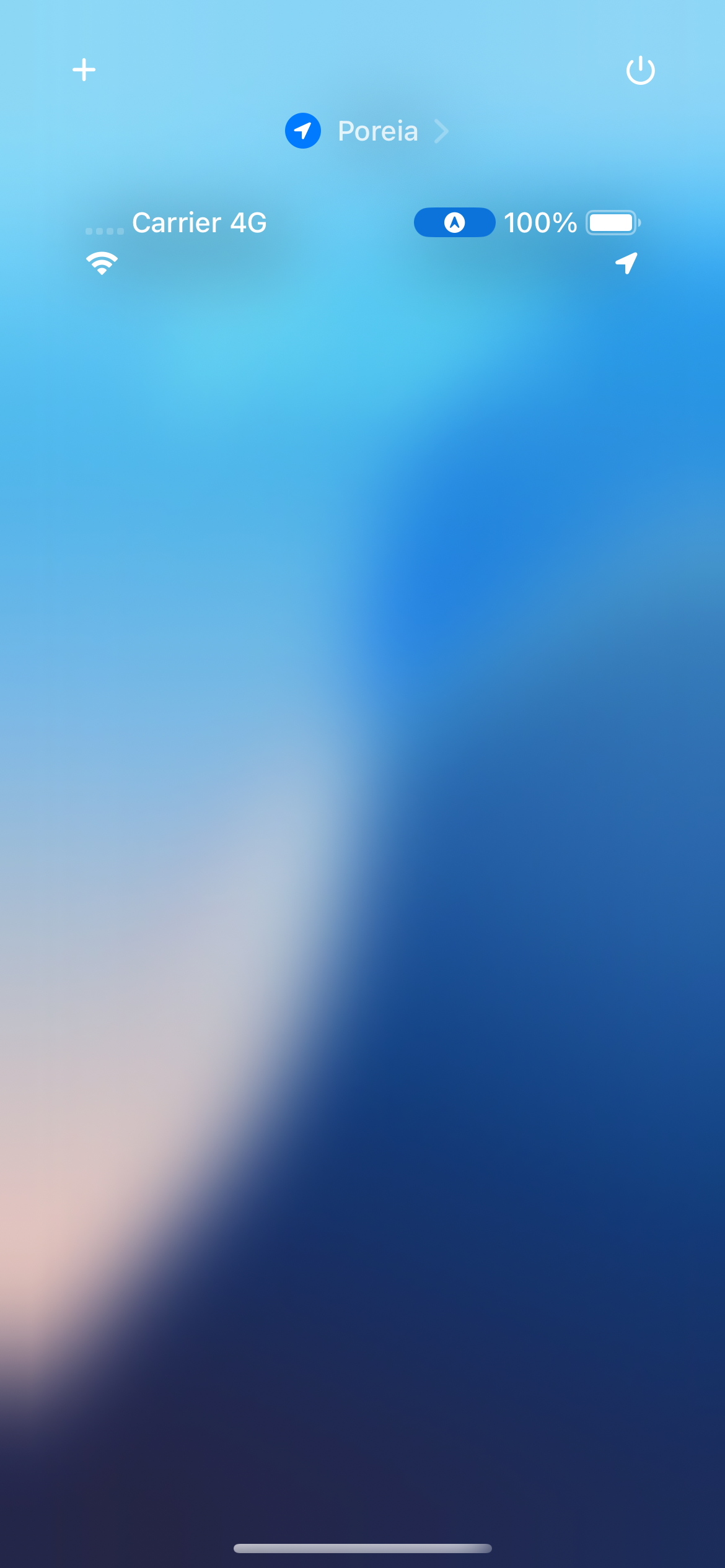 Blue location pill in status bar